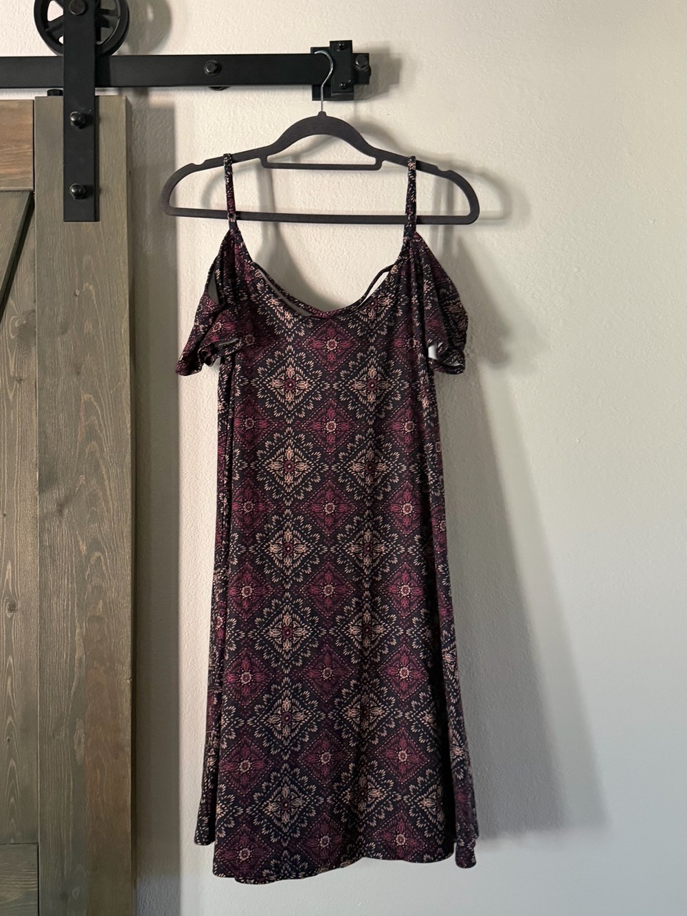 Mudd Burgundy and Pink Cold-Shoulder Midi Dress